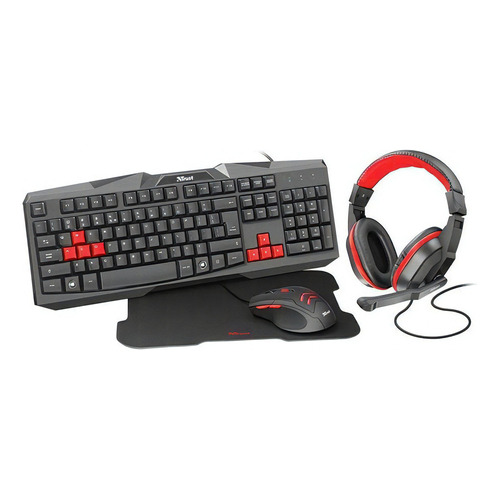 Kit Ziva Gamer de 4 x 1 para teclado, ratón, auriculares y alfombrilla, color negro