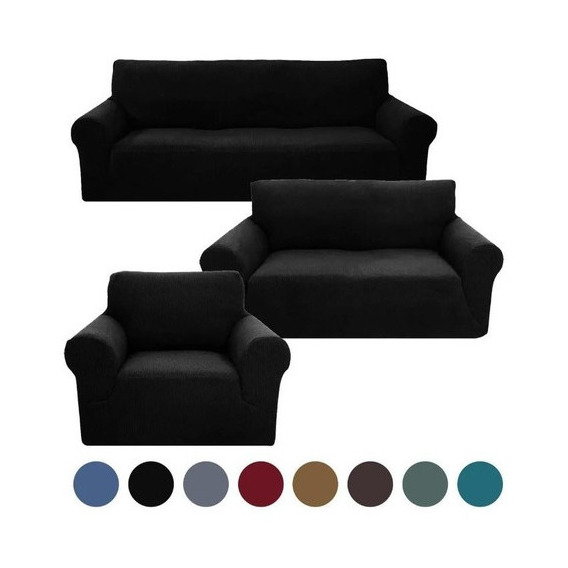 Protectores De Sala Stretch Estirable Antideslizante 3 Pzas Nombre Del Diseño Cuadros Color Negro