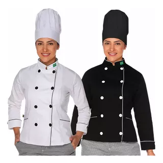 Kit Dolmã Chef Cozinha Feminino Algodão E Chapéu De Chef