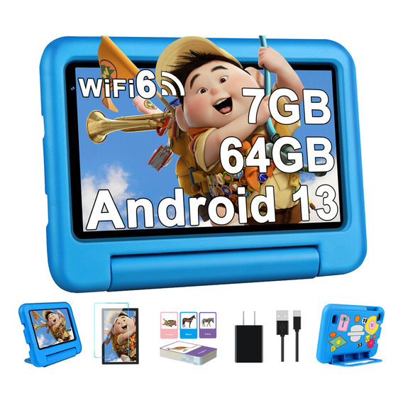 Tablet 7'' Para Niños Android 13 7+64gb Wifi6 Funda Eva