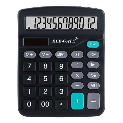 Calculadora Escritorio Batería Y Carga Solar 12 Dígitos Color Negro