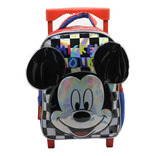 Mochila Mickey 12 PuLG C/ Carro Escolar Infantil Cresko Color Azul Diseño de la tela Liso