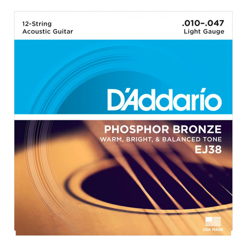 Encordado Daddario Ej38 Phosphor Bronze 12 Cuerdas 10-47