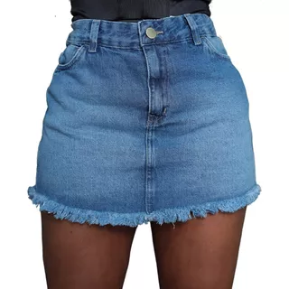 Shorts Saia Jeans Feminino Cintura Alta Curto Moda Verão