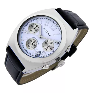 Reloj Velona Hombre Ny084 Cronógrafo Cuero Acero Inoxidable