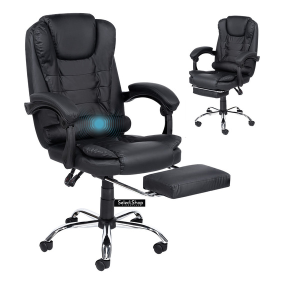 Silla ejecutiva secretarial oficina resposapies reclinable giratoria Ergonómica Descansapies con masaje color negro asiento y respaldo acojinados