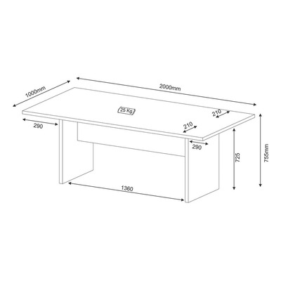 Mesa Reunião 200x75,5x100 Cm Preta Tecnomobili