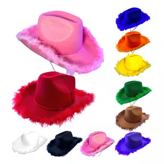 Gorro Sombrero Cowboy Vaquera Texas Con Plumas - Pack X 6 Un