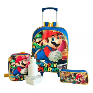 Kit Mochila Infantil Escolar Mario E Luigi Rodinhas Tam G F5