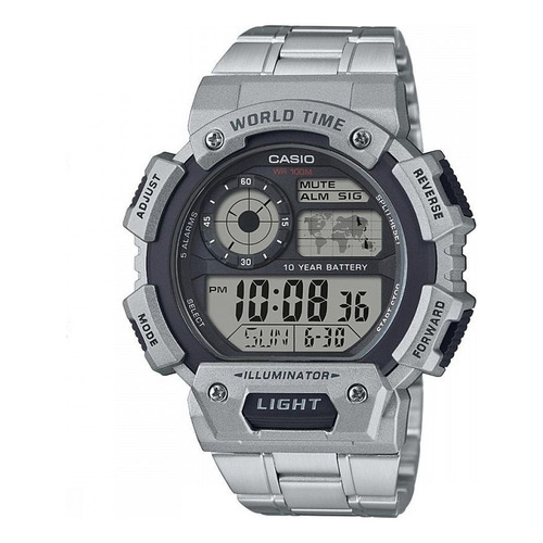 Casio Ae-1400whd-1a Digital World Time Stainless Steel Mens