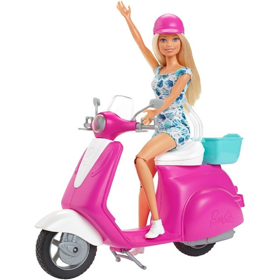 Barbie Muñeca Con Motoneta Y Casco