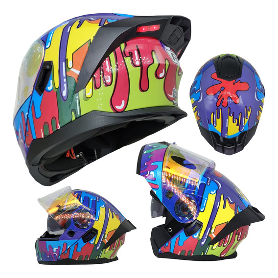 Casco Moto Deportivo Luz Mujer Hombre Night Vision Dot Slime