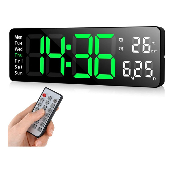 Reloj Digital De Pared Led Tiempo Real Con Alarma 16pulgadas