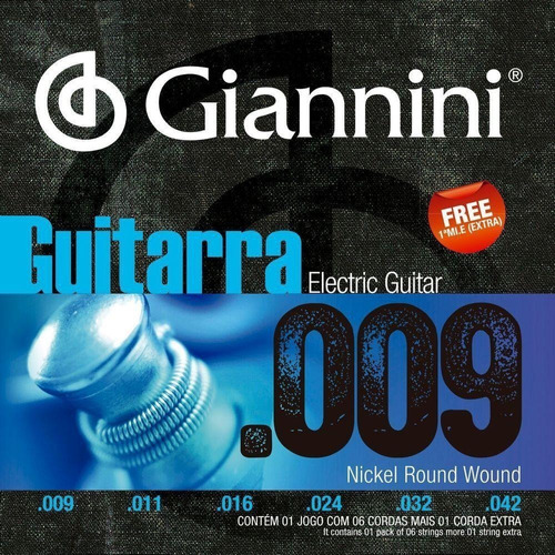 Encordoamento Guitarra Giannini 009 Mi Geegst9-42