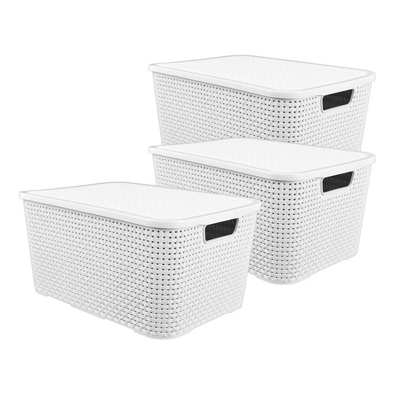 Set 3 Cajas Organizadoras Simil Rattan 20 Lts Arqplast