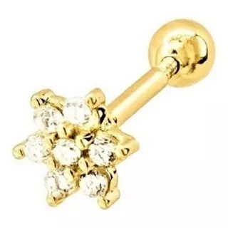 Piercing Flor Tragus Cartilagem Helix Em Ouro Amarelo 18k