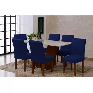 Kit Capa De Cadeira De Jantar 6 Lugares Super Resistentes Cor Azul Desenho Do Tecido Lisa