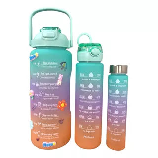 Kit 3 Garrafa De Agua 2l, 900ml, 300ml Coloridas Tres Cores