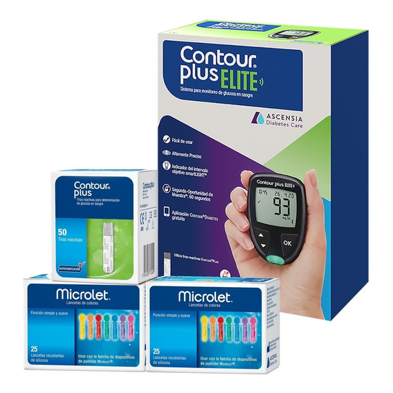 Contour Plus Elite Glucómetro Bluetooth 50 Tiras 50 Lancetas