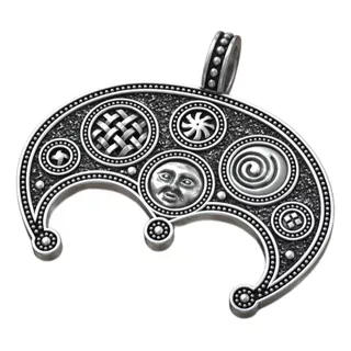 Pingente Amuleto Eslavo Lunar Nordico Detalhado Em Prata 925