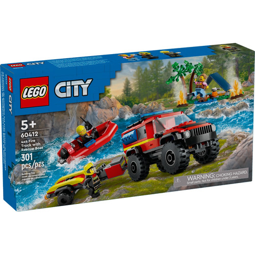 Lego City Camioneta De Bomberos 4x4 Con Barco De Rescate Cantidad de piezas 301