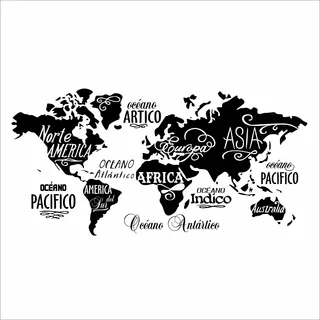 Vinilo Decorativo Para Pared - Mapa - Mapamundi Continentes