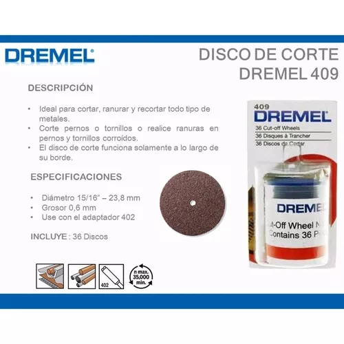 Set Disco Corte Dremel 409 Minitorno 0.6mm X 36 Unid Metal Dgm