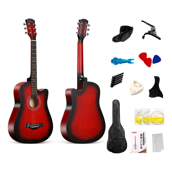 Guitarra Acústica Roja Con Paquete De Accesorios