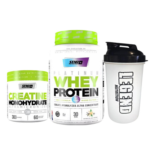 Star Nutrition Platinum Whey Protein Sabor Vainilla 907g Con Creatina Pura 300g Y Vaso Legend 600ml