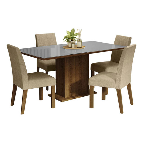 Mesa de cristal para comedor, 4 sillas Imp Avril Madesa, color rústico/gris/imperial