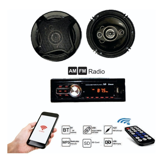 Radio Para Auto + Parlantes 5  Am/fm Bluetooth Control