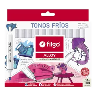 Caja X 12 Marcadores Filgo Alloy Sketch Doble Punta Tonos Frios