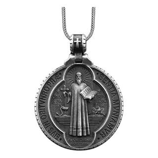 Medalla Collar San Benito Plata 925: Regalo Hombre Mujer