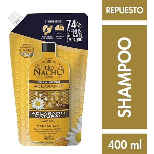 Tio Nacho Shampoo Aclarante Recarga Respuesto Pouch X400ml