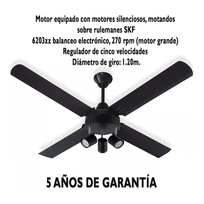 Ventilador De Techo Negro Garantía + Aplique 3 Luces Tg