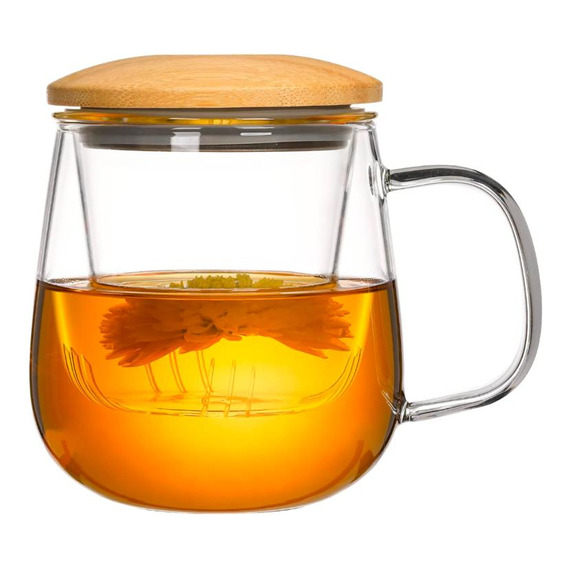 Taza Para Té Con Infusor De Vidrio Y Bambú 320ml