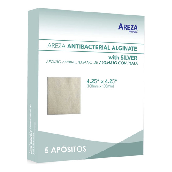 Apósito Antibacteriano De Alginato Con Plata 10x10 Cm 5 Pzs