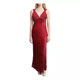 Vestido De Gala - Fiesta 100% Seda Roja Sin Espalda Talla M