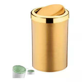 Lixeira 8l Cesto De Lixo Tampa Basculante Dourado Banheiro