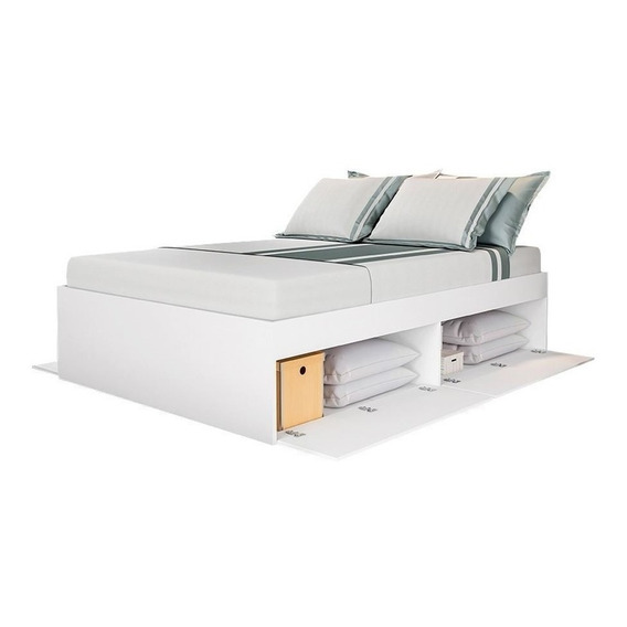 Cama 2 Plazas 4 Puertas Parrilla Madera Box Baul Sommier