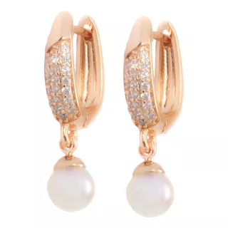 Aretes Huggies De Perlas Colgantes Laminado En Oro 18k