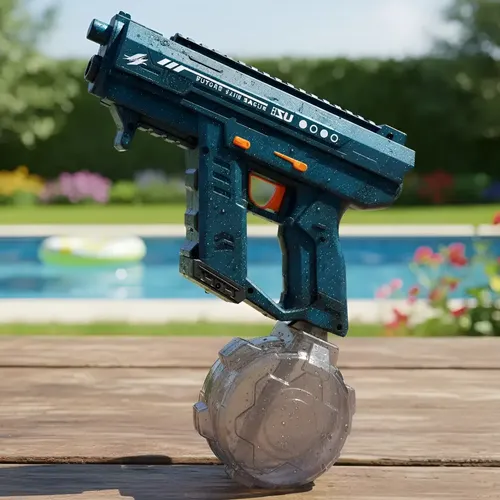 Pistola Ad Acqua Elettrica Automatica B-Uzi Blu, Serbatoio 500ml, Gittata 6-8m, Luci LED E Adesivi, Per Bambini E Giochi Estivi