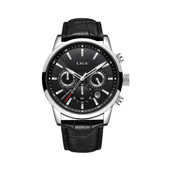 Reloj para hombre Lige 9866, casual, de lujo, con correa social, color negro/plateado