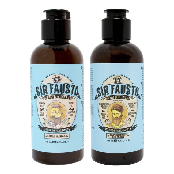 Sir Fausto Men's Kit Shampoo Para Barba + Cabello Travel 6c