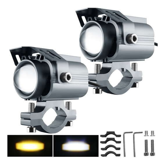 Par Faros De Lupa Led Auxiliar Luz Doble Color Auto Moto 80w