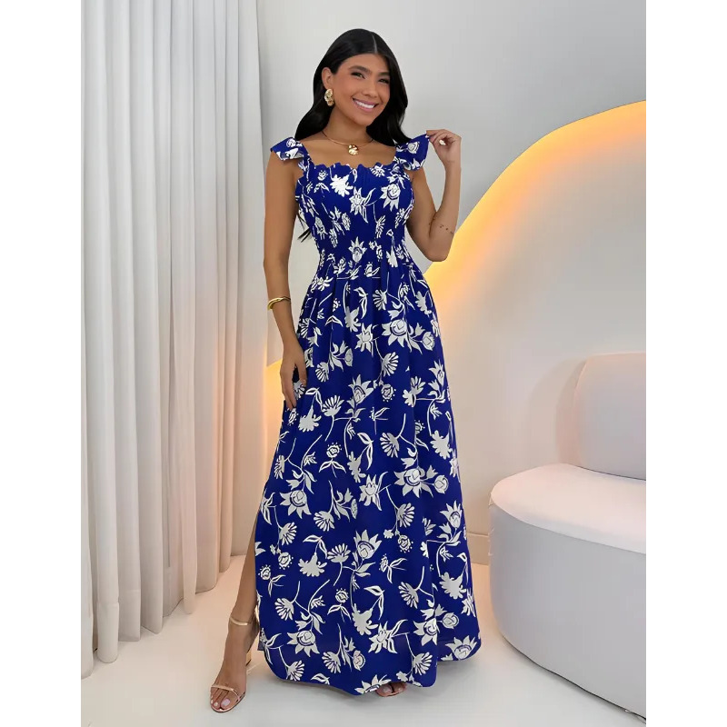 Vestido Longo Feminino Casual Lastex Alcinha Fenda Barato