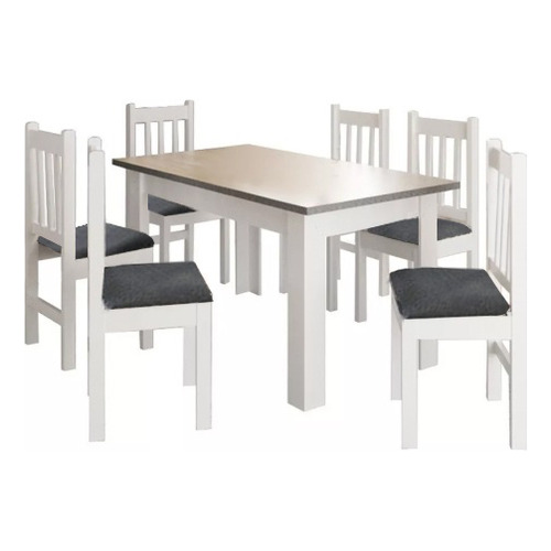 Juego Comedor Madera 6 Sillas Tapizadas LG Amoblamientos 301 Color Blanco Diseño de la tela de las sillas Rayado