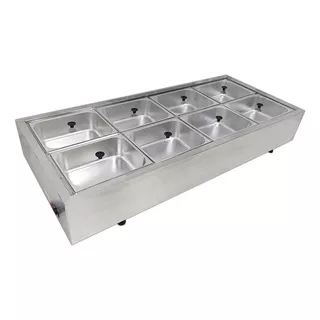 Buffet Self Service Quente Aço Inox 8 Cubas + Tampas Vidro