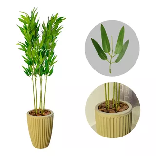 Bambu Artificial + Vaso Cone Polietileno Completo Com Casca
