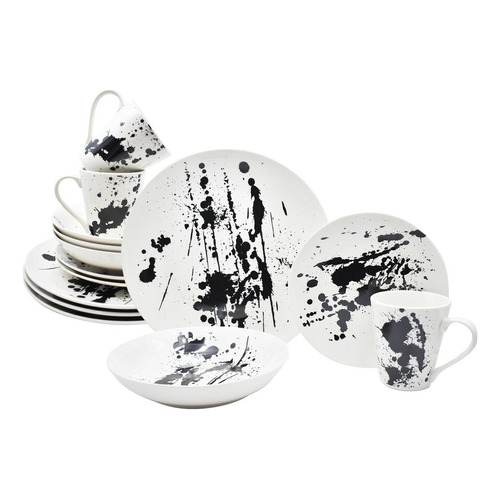 Vajilla Blanca Negra Moderna Porcelana Art Kaiser 16pz Tazas